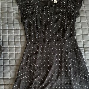 H&M Black Midi Dress with White Polka Dots